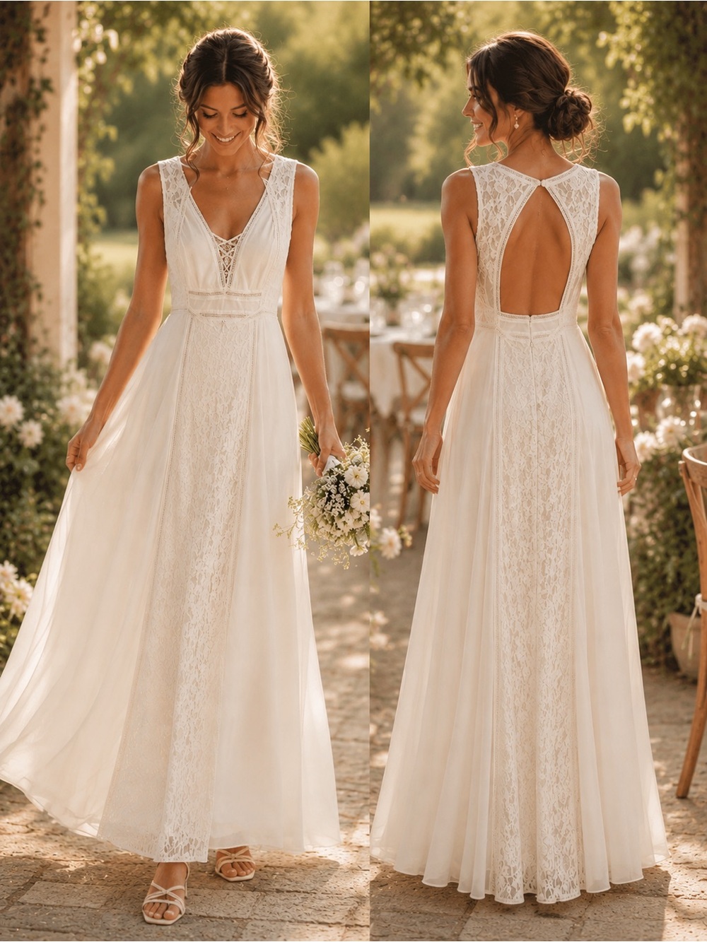 Lulus NWT Elegant Boho Lace A-Line Maxi Dress in Ivory white beach wedding